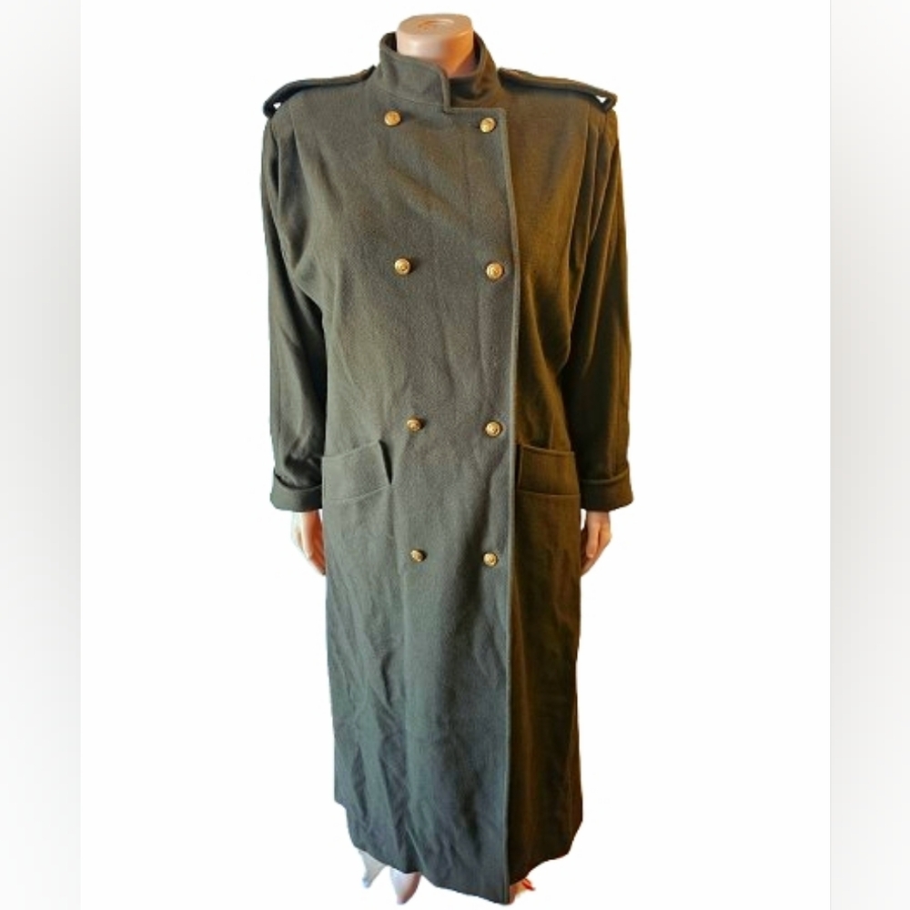 Vintage Spiegel Olive Double-Breasted Military Wool Trench Coat 16T